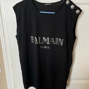 Balmain Black Tanktop Silver-Tone Accents Sz 40